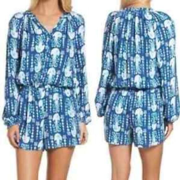 NWOT Lilly Pulitzer Blue & White Elsa Romper - Picture 2 of 6